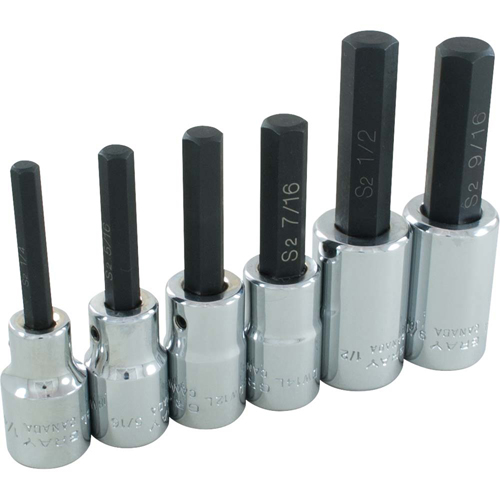 Hex Head Socket Set, Hex, 1/2" Drive, 6 Pcs - Gray Tools 35606