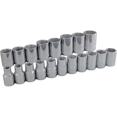 Socket Set, 19 Pcs, 1/2" Drive Size - Gray Tools 39019