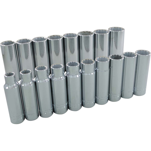 Socket Set, 18 Pcs, 1/2" Drive Size, Deep - Gray Tools 39318