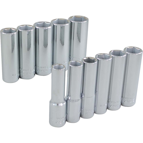 Socket Set, 11 Pcs, 3/8" Drive Size, Deep - Gray Tools 29211
