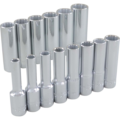 Socket Set, 14 Pcs, 3/8" Drive Size, Deep - Gray Tools 29314