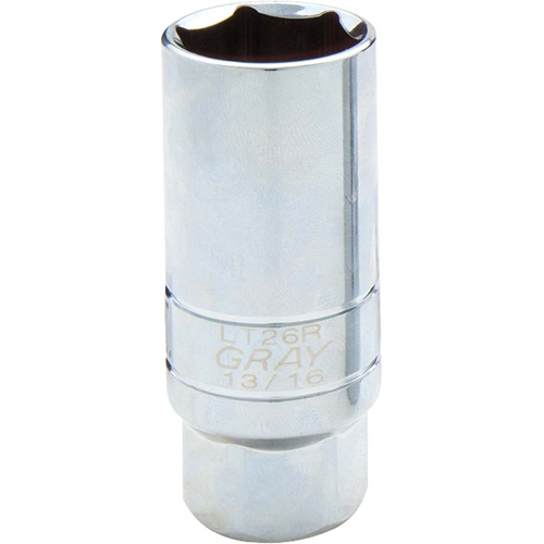 Spark Plug Socket, 3/8" Drive, 13/16" Socket, 1-1/10" L - Gray Tools LT26R