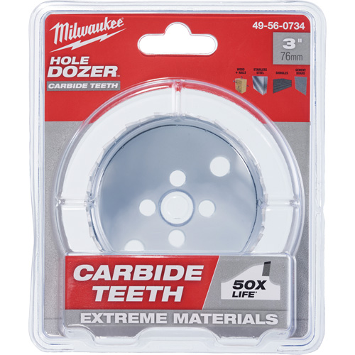 Hole Dozer Saw with Carbide Teeth, 3", 1-63/100" Depth of Cut, Carbide - Milwaukee 49-56-0734CAN