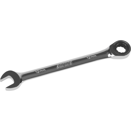 Metric Ratcheting Combination Wrench, 12 Point, 12 mm, Chrome Finish - Aurora Tools 