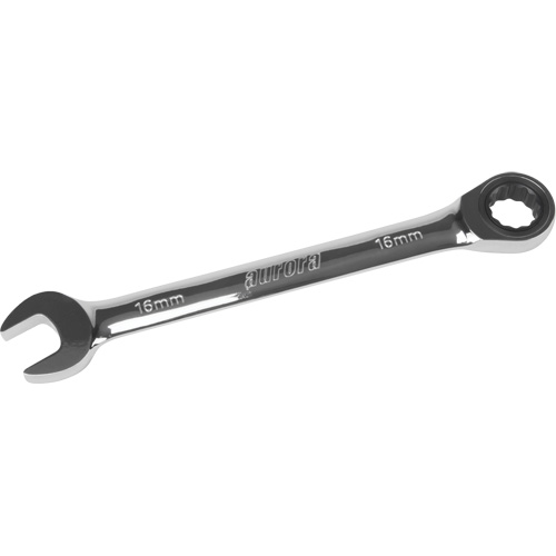 Metric Ratcheting Combination Wrench, 12 Point, 16 mm, Chrome Finish - Aurora Tools 