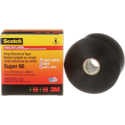 Ruban isolant Super 88 de calibre professionnel Scotch, 51 mm (2") x 33 m (108'), Noir, 8,5 mils - 3M SUPER88-2X36