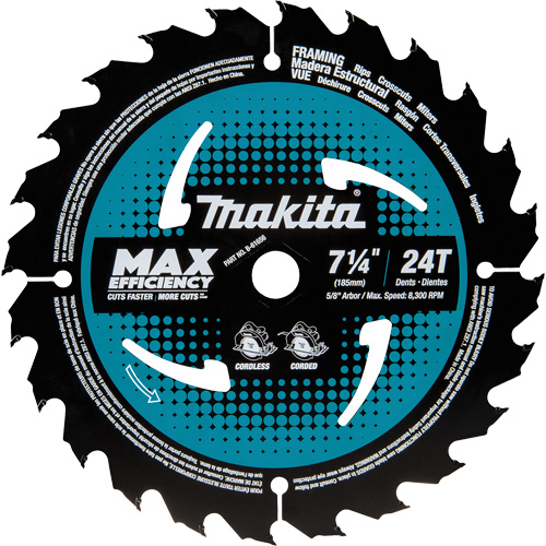 Carbide-Tipped Circular Saw Blade, 7-1/4", 24 Teeth, Wood Use - Makita B-61656-10