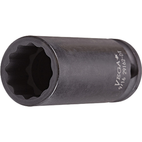 Thin Walled Socket, Impact, 9/16", 3/8" Drive, 12 Points, Deep - Vega 29162-DT