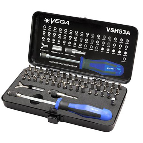 Hand Driver & Bit Set, 53 Pcs., Clutch/Hex Tamper/Phillips/Spanner/Square/Torq-Set&reg;/Torx&reg;/Torx&reg; Tamper/Triple Square/Tri-Wing&reg; - Vega VSH53A