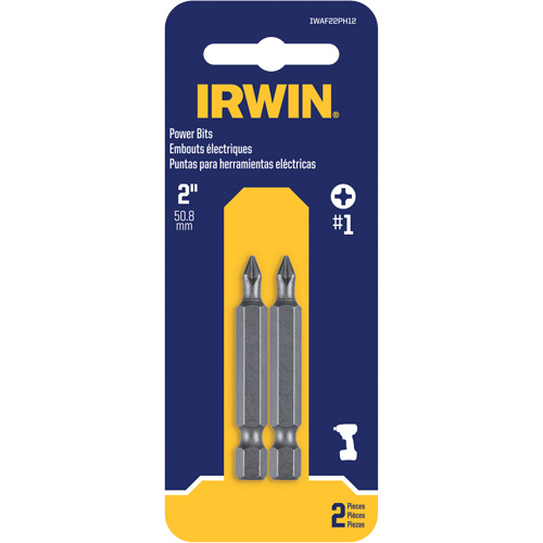 Power Bits, Phillips, #1 Tip, 1/4" Drive Size, 1-15/16" Length - Irwin IWAF22PH12