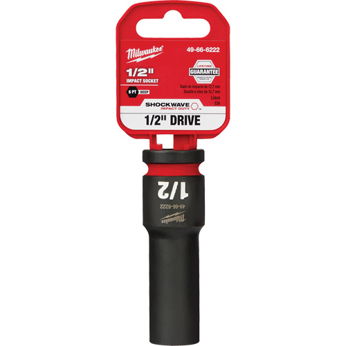 Shockwave Impact Duty Socket, Power, 1/2", 1/2" Drive, 6 Points, Deep - Milwaukee 49-66-6222
