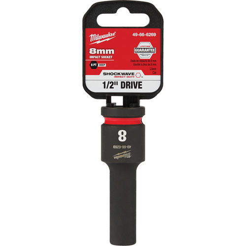 Shockwave Impact Duty Socket, Power, 8 mm, 1/2" Drive, 6 Points, Deep - Milwaukee 49-66-6269