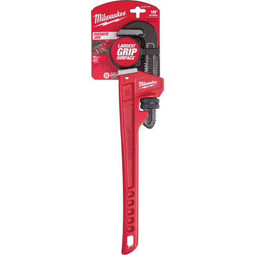 Cl&eacute; &agrave; tuyau, Cap des m&acirc;choires 2-1/2", Longueur 18", Fini Rev&ecirc;tement en poudre, Prise Ergonomique - Milwaukee 48-22-7118