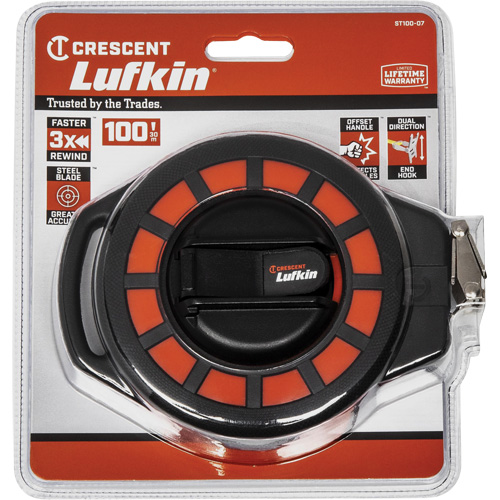 Steel Construction Long Tape Measure, 3/8" x 100', 1/8"/1 mm Graduations - Lufkin By Crescent ST100-07