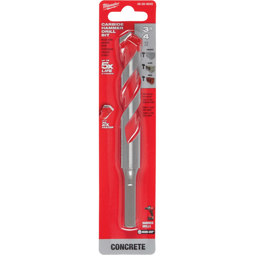Hammer Drill Bit, 3/4", 3-Flat Shank, Carbide - Milwaukee 48-20-9045