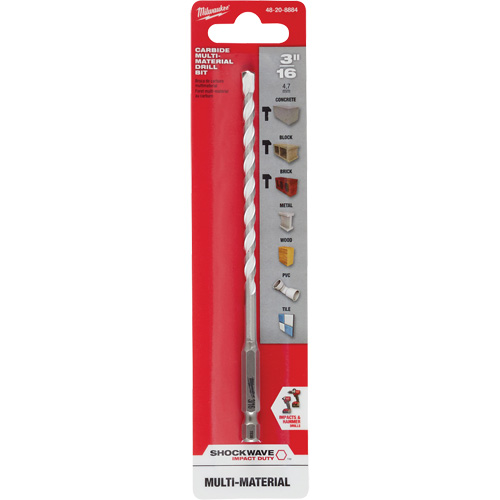 Shockwave Multi-Material Drill Bit, 3/16", Hex Shank, Carbide - Milwaukee 48-20-8884