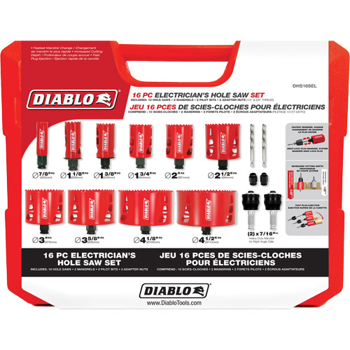 Ensemble de scie-cloche bim&eacute;tallique pour &eacute;lectricien, 16 morceaux - Diablo DHS16SEL