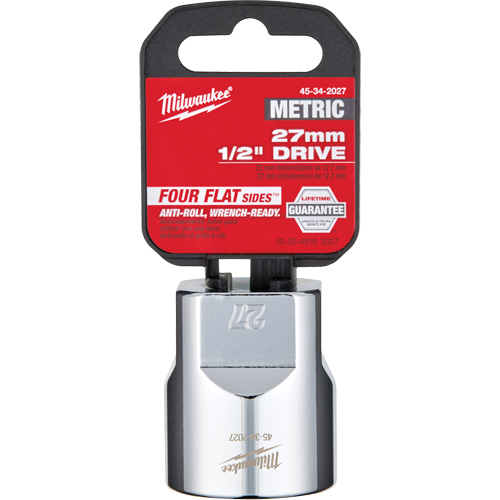 Metric Socket with Four Flat Sides, 27 mm, 1/2" Drive, 6 Points - Milwaukee 45-34-2027
