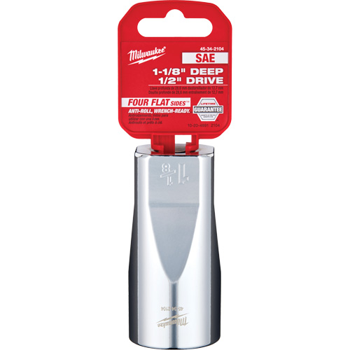 SAE Socket with Four Flat Sides, 1-1/8", 1/2" Drive, 6 Points, Deep - Milwaukee 45-34-2104