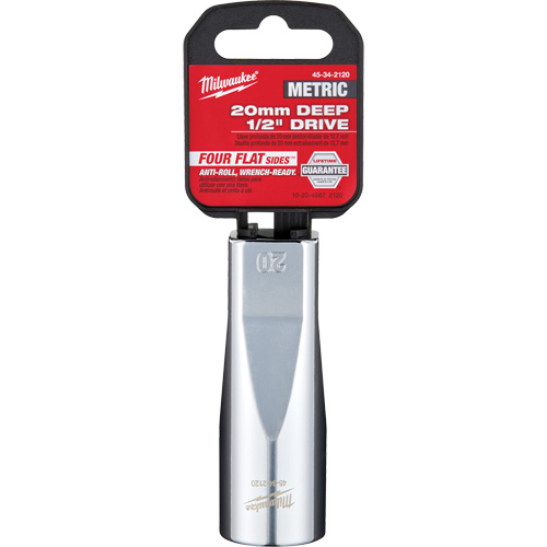Metric Socket with Four Flat Sides, 20 mm, 1/2" Drive, 6 Points, Deep - Milwaukee 45-34-2120