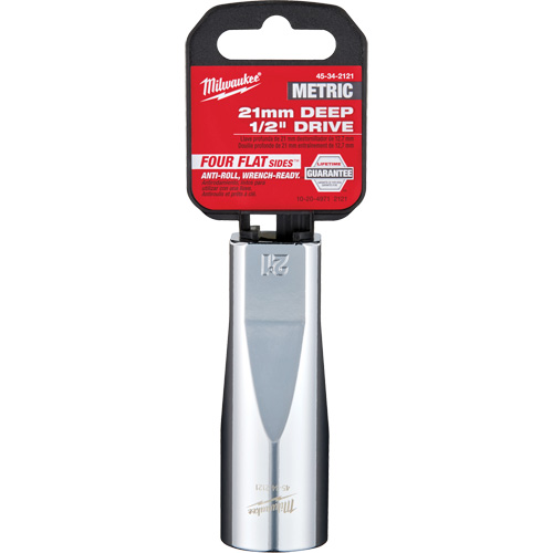 Metric Socket with Four Flat Sides, 21 mm, 1/2" Drive, 6 Points, Deep - Milwaukee 45-34-2121