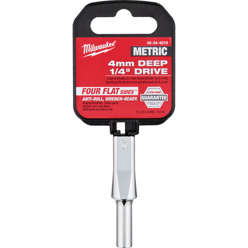 Metric Socket with Four Flat Sides, 4 mm, 1/4" Drive, 6 Points, Deep - Milwaukee 45-34-4010