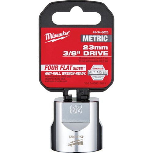 Douille m&eacute;trique avec c&ocirc;t&eacute;s Four Flats, 23 mm, Prise 3/8", 6 pans - Milwaukee 45-34-8023