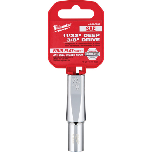 SAE Socket with Four Flat Sides, 11/32", 3/8" Drive, 6 Points, Deep - Milwaukee 45-34-8030