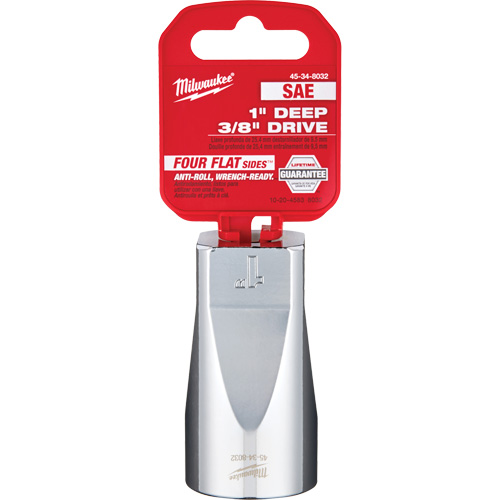SAE Socket with Four Flat Sides, 1", 3/8" Drive, 6 Points, Deep - Milwaukee 45-34-8032