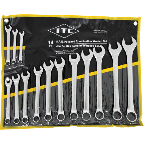 ICW-14PS Polished Wrench Set, Combination, 14 Pieces, Imperial - ITC 020210