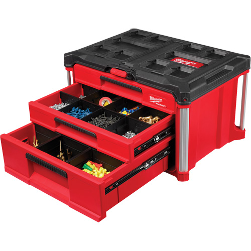 Boîte &agrave; outils avec 3 tiroirs PackOut, 16-3/10" x 22-1/5" x 14-3/10", Rouge - Milwaukee 48-22-8447