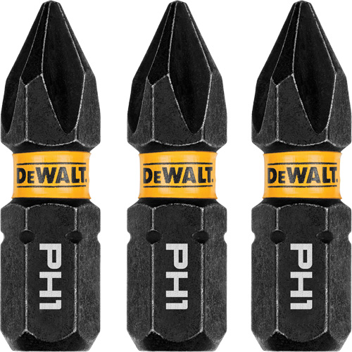 3-Piece FLEXTORQ&reg; Impact Screwdriving Bits, Phillips, #1, 1/4" Drive - DEWALT DWAF1PH1IR3