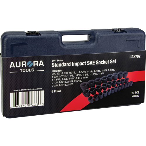 SAE Socket Set, 29 Pcs, Impact, 3/4" Drive Size - Aurora Tools 