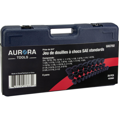 SAE Socket Set, 29 Pcs, Impact, 3/4" Drive Size - Aurora Tools 