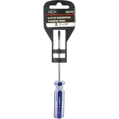 Blue Transparent Striped Slotted Screwdriver, 1/8" Tip, Round, Plastic Handle - Aurora Tools 
