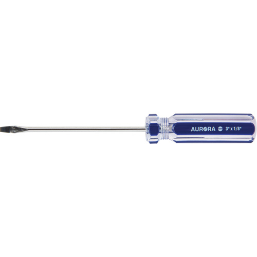 Blue Transparent Striped Slotted Screwdriver, 1/8" Tip, Round, Plastic Handle - Aurora Tools 