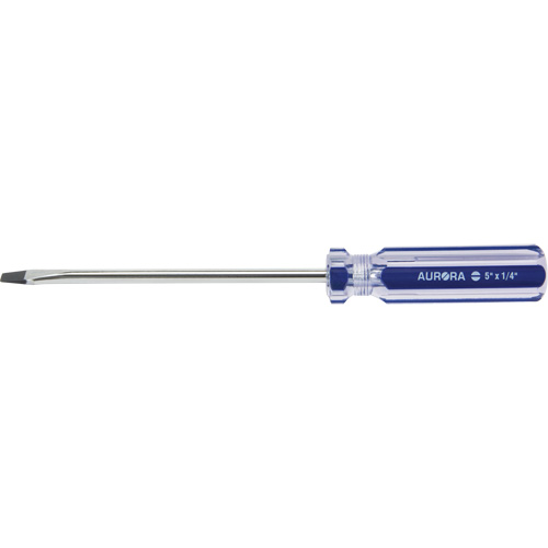 Blue Transparent Striped Slotted Screwdriver, 1/4" Tip, Round, Plastic Handle - Aurora Tools 