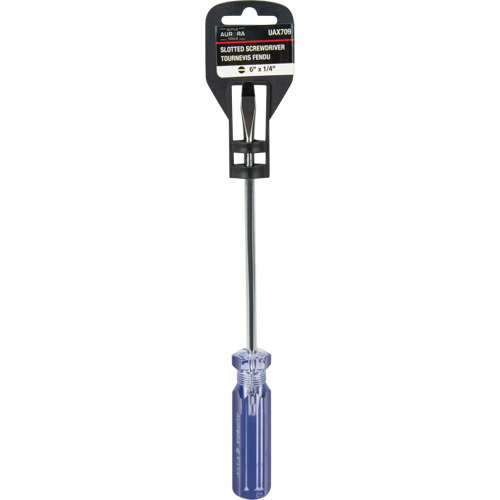 Blue Transparent Striped Slotted Screwdriver, 1/4" Tip, Round, Plastic Handle - Aurora Tools 