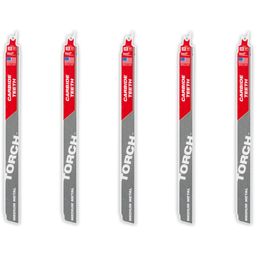 TORCH 5-Pack with Carbide Teeth for Medium Metal, Carbide, 10 TPI, 12" L x 1" W - Milwaukee 48-00-5553