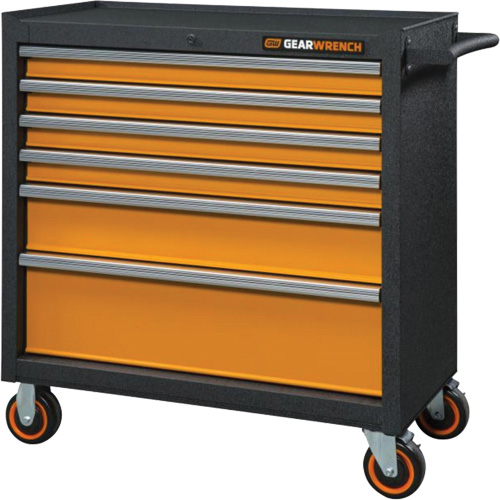 GSX Series Rolling Tool Cabinet, 6 Drawers, 36" W x 18-1/5" D x 37-2/5" H, Black/Orange - Gearwrench 83243
