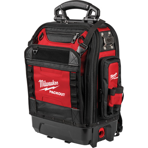 PackOut Structured Backpack, 9-1/2" L x 18" W, Black/Red, Polyester - Milwaukee 48-22-8303