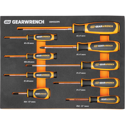 Phillips&reg; Dual Material Screwdriver Set in Foam Storage Tray, 9 Pcs. - Gearwrench 099575101144