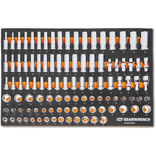 Master Metric Socket Set in Foam Storage Tray, 104 Pcs, 3/8" Drive Size, Deep - Gearwrench 099575101212