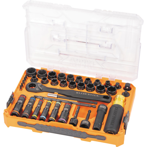 Jeu complet de douilles &agrave; chocs ouvertes & basculantes KNECT, 39 Mcx, Chocs - Klein Tools 65500KNECT