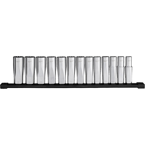 12-Point Deep Well Metric Socket Set, 13 Pcs, 1/2" Drive Size, Deep - Milwaukee 48-22-9524