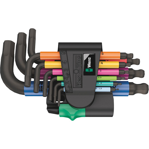 Jeu de cl&eacute;s coud&eacute;es multicolores 950/9 Hex-Plus , 9 mcx, M&eacute;trique - Wera Tools 05133164001