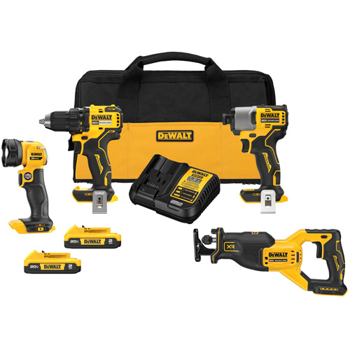 XR&reg; Brushless Cordless 4-Tool Combo Kit, Lithium-Ion, 20 V - DEWALT DCK427D2