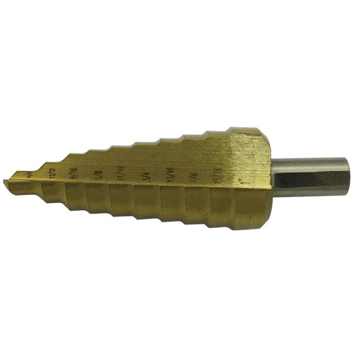JET-KUT&reg; Super Premium 11-Step Step Drill, 1/4" - 1-3/8" , 7/8"/1"/1/4"/1-3/8"/1-1/8"/1-1/4"/13/16"/25/64"/35/64"/11/16"/1-7/32" Increments, High Speed Steel - JET 579214