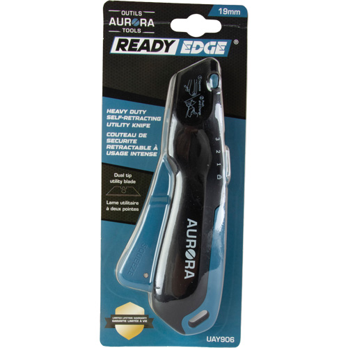 READYEDGE Retractable Safety Knife, Stainless Steel, Heavy-Duty, Plastic/Aluminum Handle - Aurora Tools 