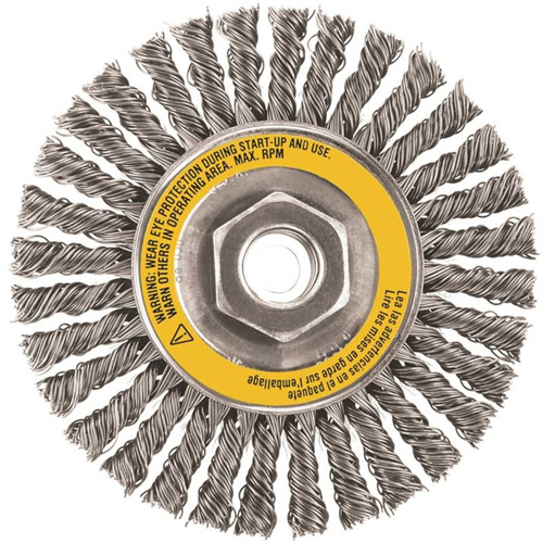 Wheel Brush, 4" Dia., 0.02" Fill, 5/8"-11 Arbor, Stainless Steel - DEWALT DW49204